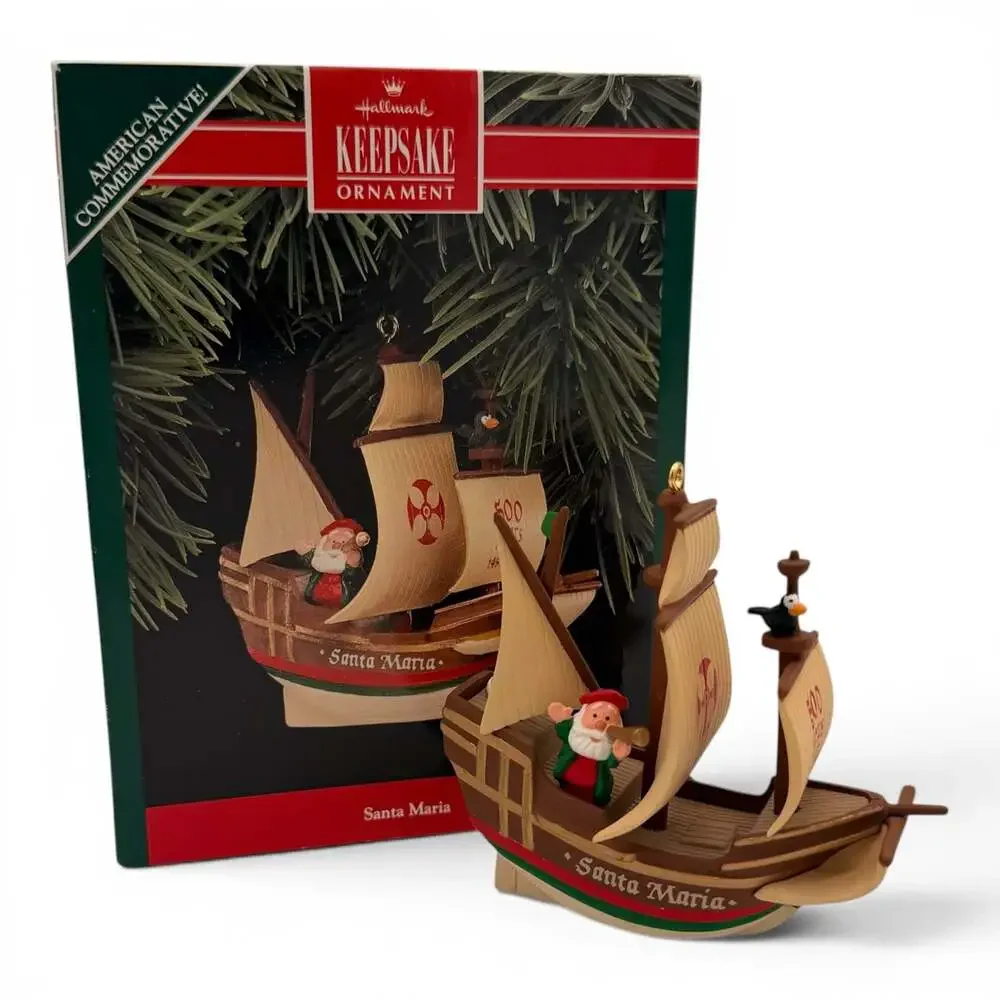 Vintage Hallmark Keepsake Ornament Santa Maria Columbus Anniversary 1992
